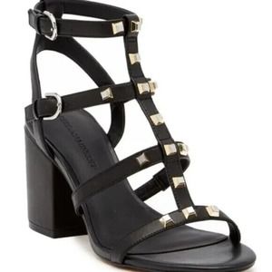 Rebecca Minkoff Lenore Sandal Block Heel Open Toe Black Studded Ankle St…
